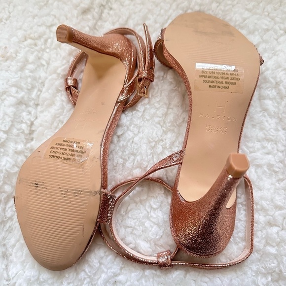 Halston Rhinestone Ankle Strap Sandal - Heels open toe Rosegold Sparkle Party 6 - Picture 2 of 14
